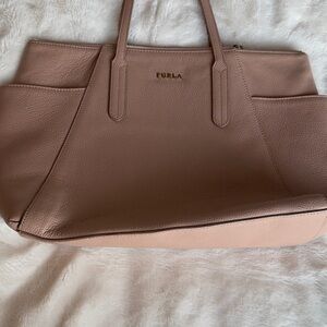 Furla authentic Blush Pink Pebbled Leather Tote with Exterior Pockets